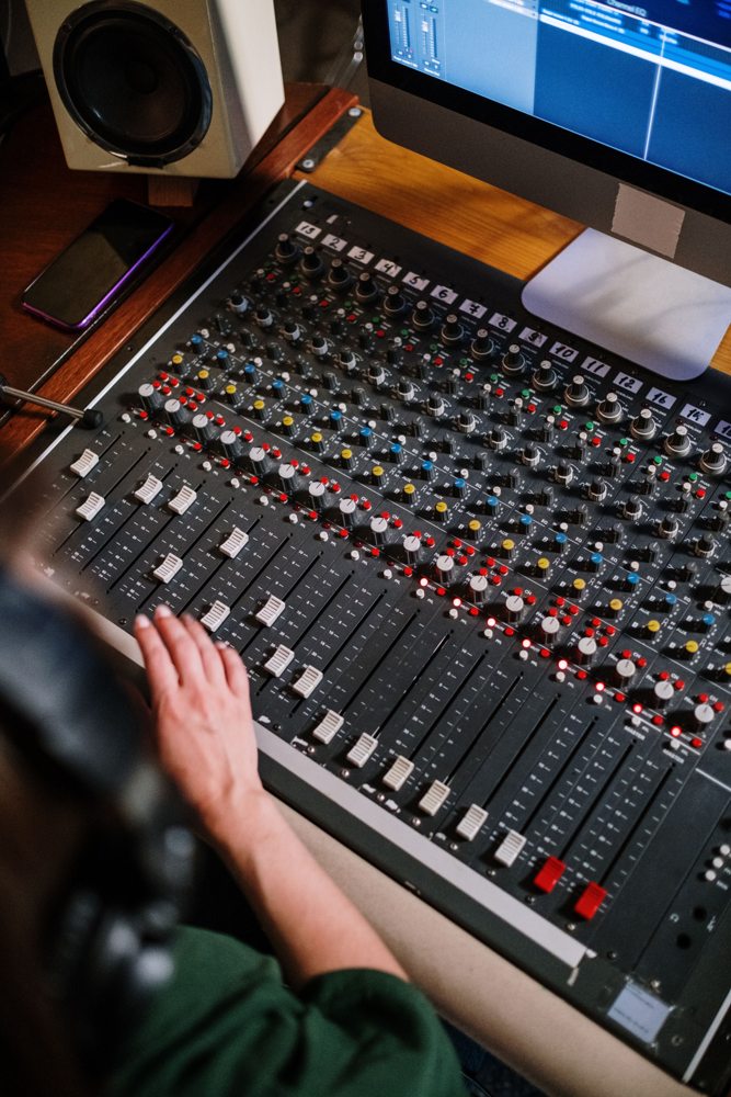 Audio mixing desk in a creative studio